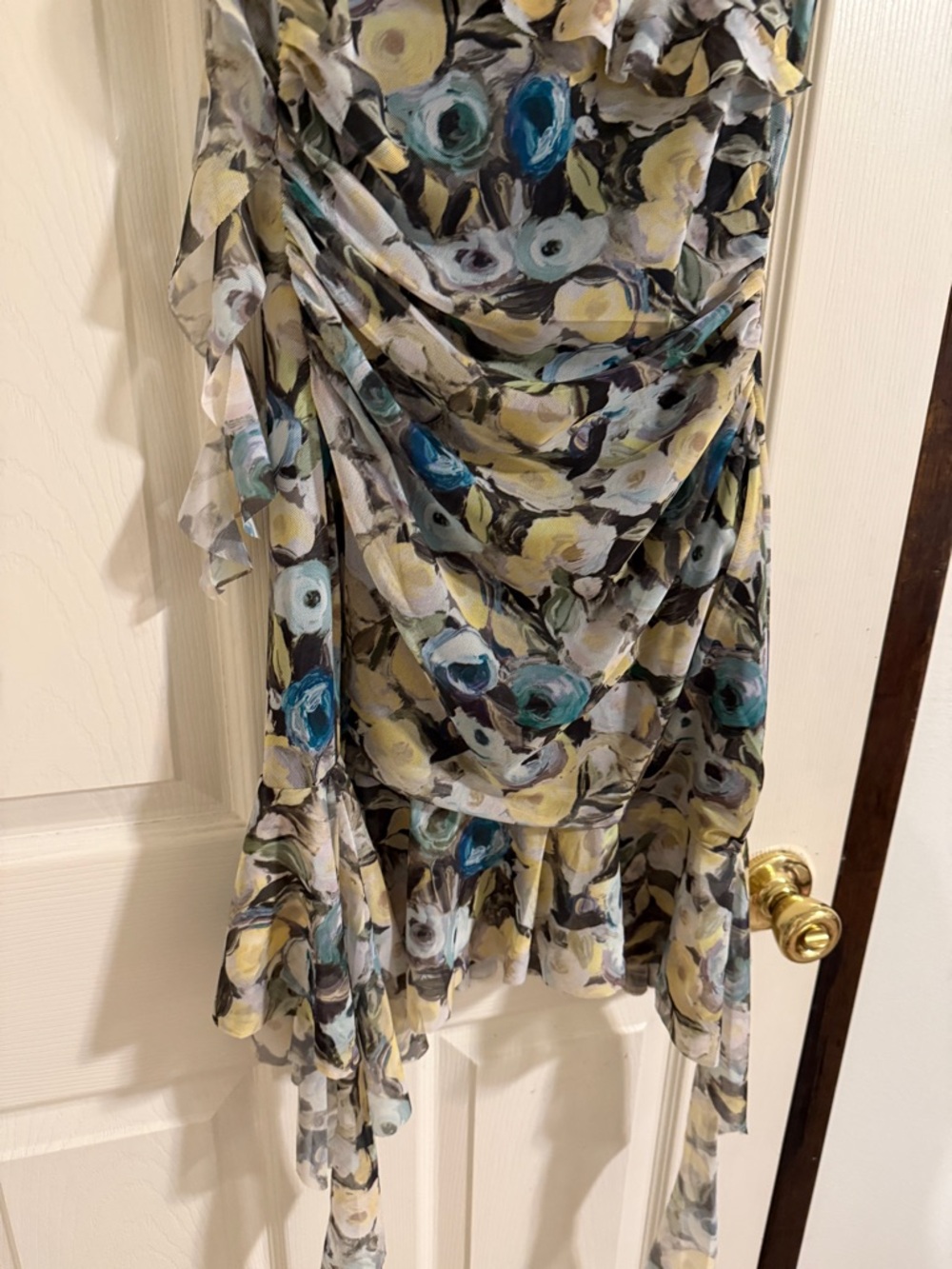 Zara Floral Ruffle Mini Dress in Blue, Yellow & Green - Picture 7 of 10